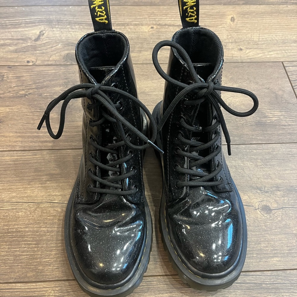 Dr. Martens Black Glitter Combat Boots - Picture 2 of 8